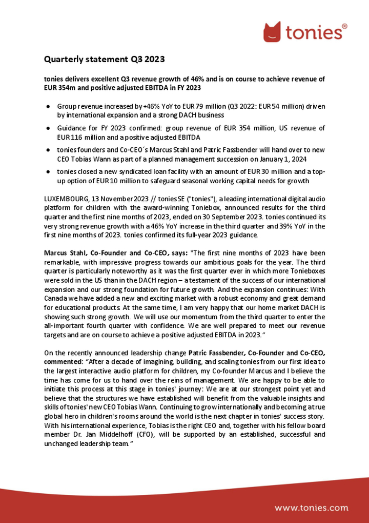 Q3 statement / Q3 financial report 2023