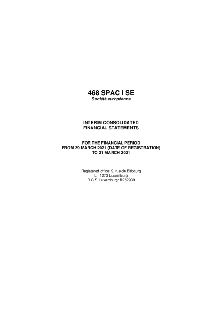 468 SPAC I SE: Interim Consolidated Financial Statement